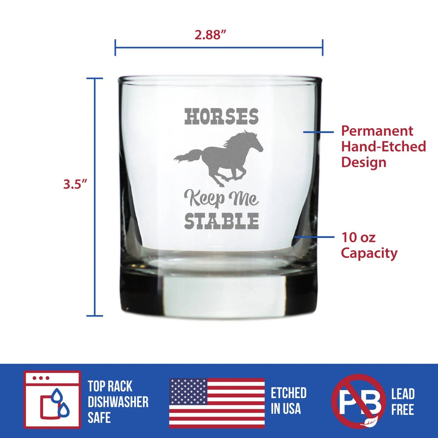 Horses Keep Me Stable Whiskey Rocks Glass - Equestrian Gifts