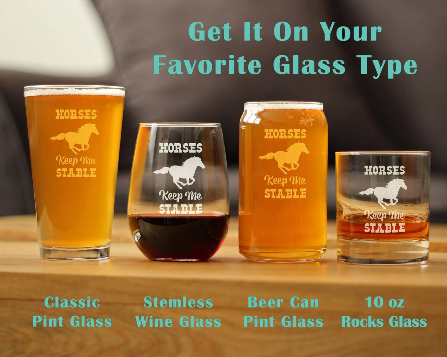 Horses Keep Me Stable Whiskey Rocks Glass - Equestrian Gifts