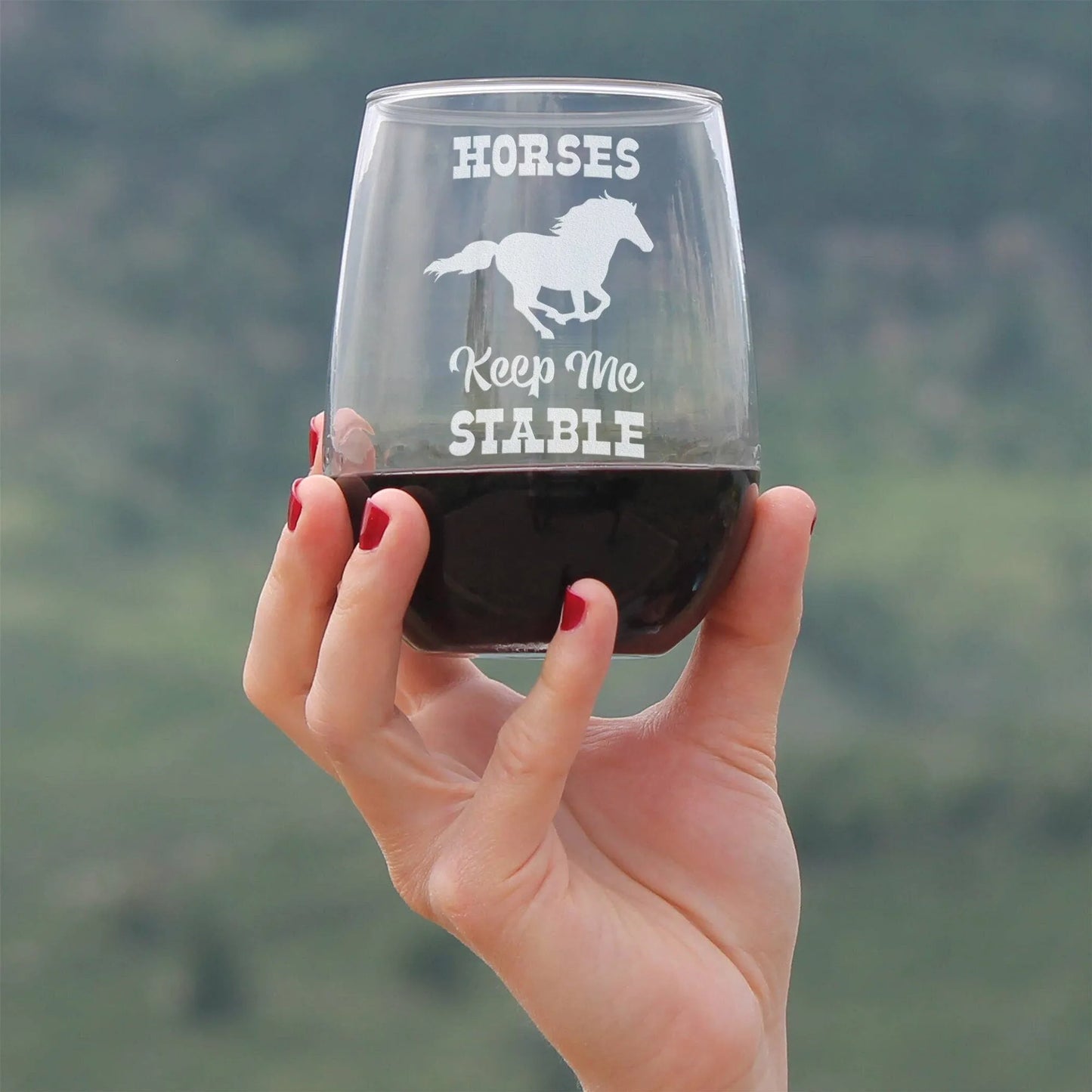 Horses Keep Me Stable Stemless Wine Glass - Equestrian Gifts